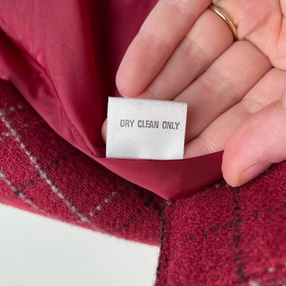 90s Vintage Plaid Tweed Blazer Jacket Women 6 Red Wool Blend Long Sleeve Pockets - Picture 9 of 9